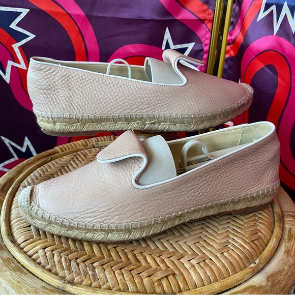 Sarah Flint Pink Leather Espadrilles Shoes Slip On Andrea Flats Pastel Blush - Picture 1 of 12